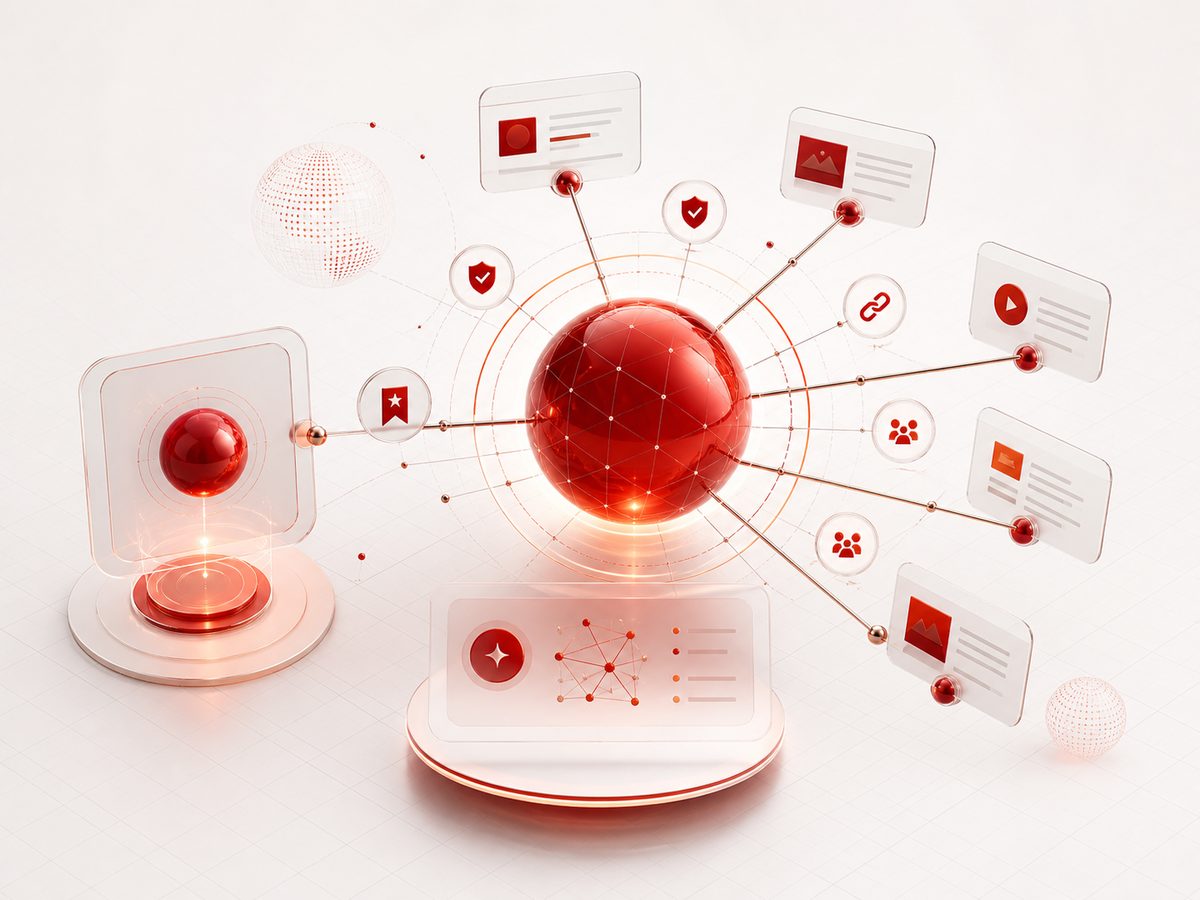 Abstrakte Darstellung digitaler Quellenautorität und plattformübergreifender Zitierfähigkeit Abstrakte Darstellung digitaler Quellenautorität und plattformübergreifender Zitierfähigkeit
