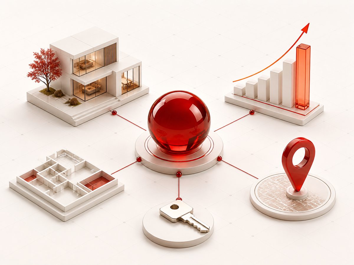 Abstrakte SQUAREMOON Darstellung für Immobilienmarketing mit Gebäude, Grundriss, Schlüssel, Standort und Wachstumsdiagramm Abstrakte SQUAREMOON Darstellung für Immobilienmarketing mit Gebäude, Grundriss, Schlüssel, Standort und Wachstumsdiagramm