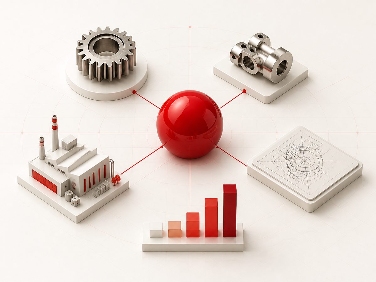 Abstrakte SQUAREMOON Darstellung für Industrie-Marketing mit Werk, Zahnrad, Bauteilen, Planung und Wachstumsdiagramm Abstrakte SQUAREMOON Darstellung für Industrie-Marketing mit Werk, Zahnrad, Bauteilen, Planung und Wachstumsdiagramm